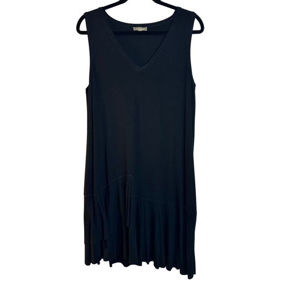 Lilla P Black Tiered Sleeveless V-Neck Midi Dress Size Large - Picture 2 of 8